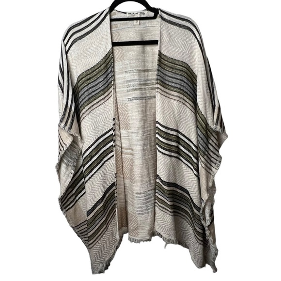 Michael Stars Poncho / Cape Cream Color & Black Textured Cover Up Jacket OSFM ** - Picture 1 of 9